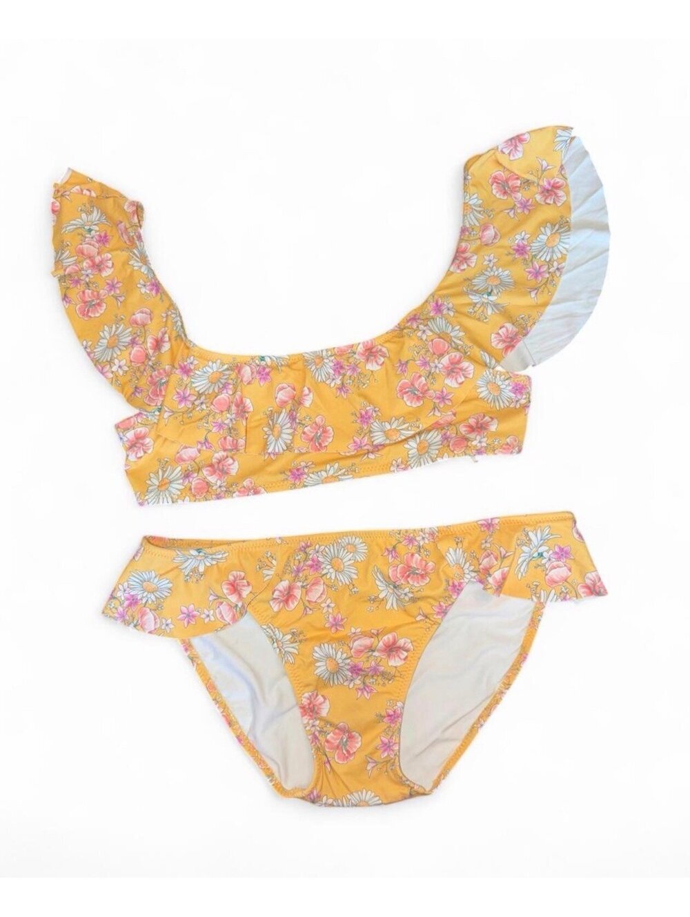 Zara Girls Yellow Floral Bikini with ruffles
